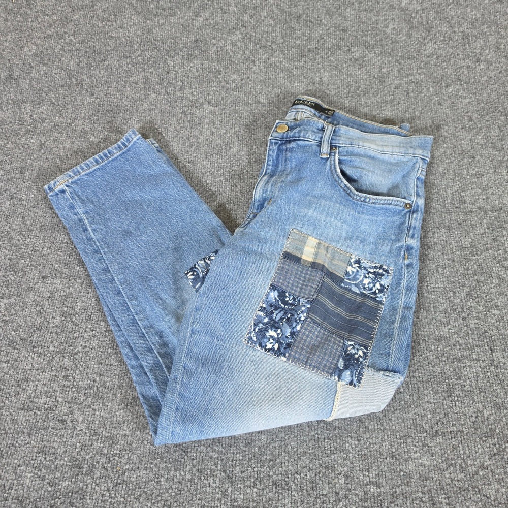 Lauren Ralph Lauren Women 10 Patchwork Straight Leg Jeans Light Wash Blue Denim